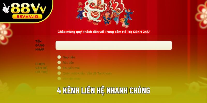 4 kênh liên hệ nhanh chóng